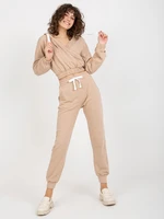 Women's tracksuit with short sweatshirt - beige