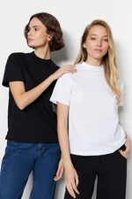 Trendyol White and Black Upright Neck Line 2 Package Basic Knitted Tshirt T-Shirt