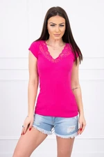 Blouse with lace neckline fuchsia