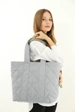 Madamra Light Gray Women's Quilted Pattern Puffy Bag