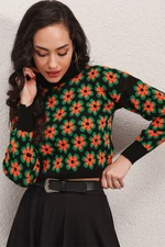 Bigdart 15801 Turtleneck Patterned Crop Sweater - Orange