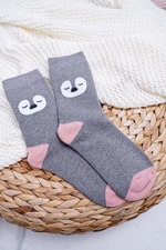 Women's socks warm gray with penguin