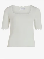 White Women's Ribbed T-Shirt VILA Lana - Ladies