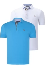 DUAL SET T8582 DEWBERRY MENS T-SHIRT-WHITE-DARK TURQUOISE