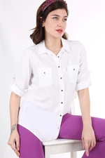 Bigdart Women's White Double Pocketed Plus Size Shirt