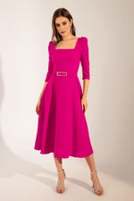 Lafaba Women's Plum Square Collar Belted Midi Dress