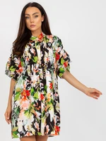 Black Floral Mini Dress with Button Fastening