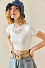 XHAN White Stone Camisole Crop Blouse