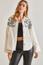 Bianco Lucci Women's Embroidered Oversized Stamped Shirt.