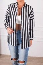 armonika Women's Black Striped Oversize Long Basic Shirt