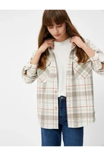 Koton Long-Sleeved Shirt with Lids, Pockets and Snap Fasteners Brown Plaid.