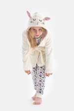 Dagi Ecru Fleece Dressing Gown with Rabbit Embroidery