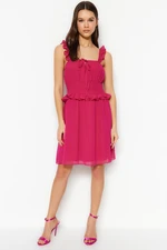 Trendyol Fuchsia Mini Woven Lined Frilly Woven Dress