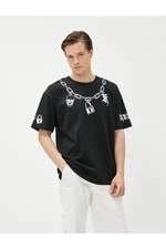 Koton Oversize T-Shirt Short Sleeved Crew Neck Printed Cotton