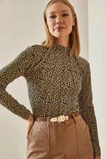 XHAN Green Stitching Detail Half Turtleneck Blouse