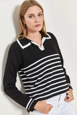 Bianco Lucci Women's Colorful Polo Neck Striped Sweater