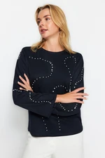 Trendyol Navy Blue Stone Detail Thessaloniki/Knitwear Look Regular/Normal Knitted Sweatshirt