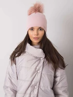 Light pink winter cap with pompons