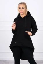 Reinforced sweatshirt with long back and hood black