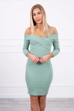 V-neck dress with dark mint neckline