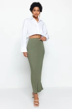 Trendyol Khaki Maxi High Waist Elastic Knitted Skirt