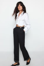 Trendyol Black Straight/Straight Fit Contrast Piping Detail Woven Trousers