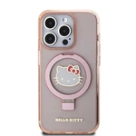 Zadní kryt Hello Kitty IML Ringstand Glitter Kitty Head Logo MagSafe pro Apple iPhone 15 Pro Max, pink