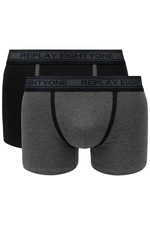 Replay Boxerky Boxer Style 6 Cuff Logo&Contrast Piping 2Pcs Box - Black/Dark - Pánské