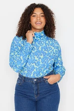 Trendyol Curve Blue Floral Print Knitted Body with Snap fastener