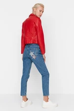 Trendyol Blue Star Patch Detail High Waist Mom Jeans