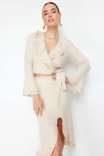 Trendyol Beige Tie Front Woven Blouse