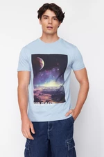 Trendyol Men's Blue Galaxy Printed Regular/Regular Fit T-Shirt