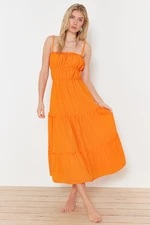 Trendyol Orange Maxi Woven Gathered Beach Dress