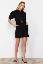 Trendyol Black Belted Shirt Collar Gabardine Mini Woven Overalls