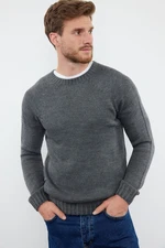 Trendyol Anthracite Slim Fit Crew Neck Raglan Sleeve Basic Knitwear Sweater