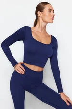 Trendyol Dark Navy Seamless Crop Extra Stretchy Knitted Sports Top/Blouse