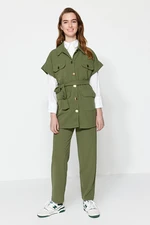 Trendyol Khaki Gold Buttoned Vest-Pants Knitted Suit