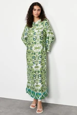 Trendyol Green Satin Surface Ethnic Patterned Evening Dress