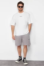 Trendyol Gray Oversize/Wide Cut Hidden Drawstring Elastic Waist Cargo Pocket Labeled Shorts