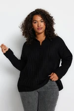 Trendyol Curve Black Ribbed Buttoned Knit Sweater