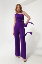 Lafaba női lila egyvállas köves estélyi jumpsuit