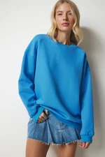 Happiness İstanbul Women's Sky Blue Sharding Oversized Sweatshirt