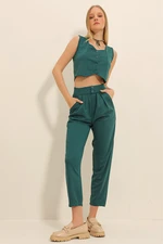 Trend Alaçatı Stili Women's Walnut Green High Waist Carrot Pants