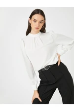 Koton Draped Detailed Blouse Standing Collar Long Sleeve