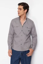 Trendyol Men&#39;s Gray Regular Fit Denim Jeans Shirt with Snap Fasteners