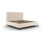 Beżowe tapicerowane łóżko dwuosobowe ze schowkiem i stelażem 160x200 cm Casey – Mazzini Beds