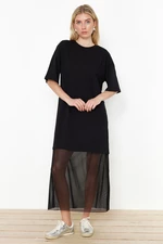 Trendyol Black Relaxed/Casual Fit Tulle Detailed Knitted Maxi Dress