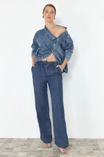 Trendyol Dark Blue 100% Tencel™ Elastic Waist High Waist Wide Leg Jeans