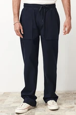 Trendyol Navy Blue Standard Fit Elastic Waist Tied Baggy Trousers