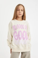 DEFACTO Girl Oversize Wide Pattern Crew Neck Printed Sweatshirt